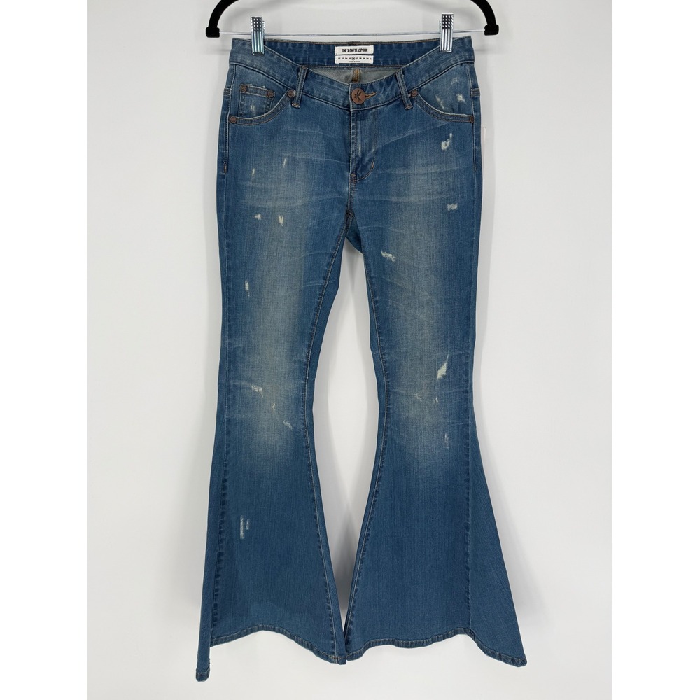 ONE X ONE TEASPOON MARINES SUPER FLARE JEANS DISTRESSED LOW RISE SIZE 26 NWT